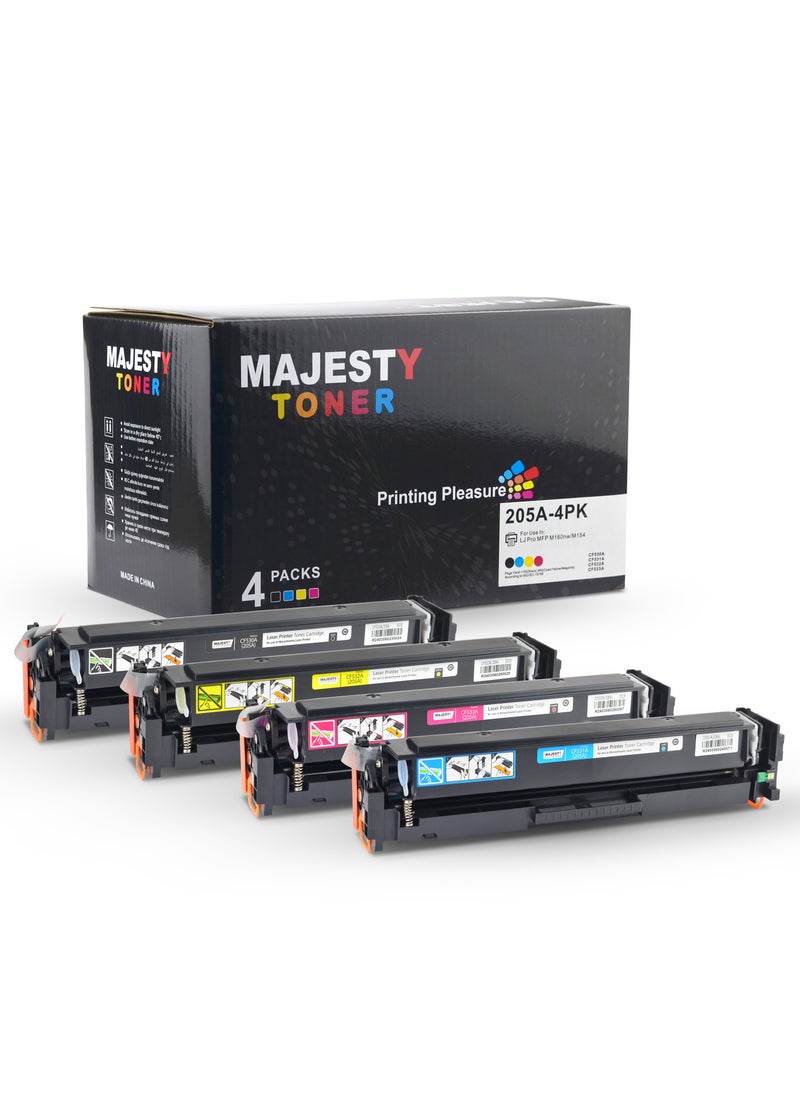 Majesty - Color Toner Cartridge Set 205A CF530A CF531A CF532A CF533A Compatible for HP LaserJet Pro Color MFP M180 M180n M180nw M180fw M181 M181n M181fw HP LaserJet Pro M154A M154NW (4 Colors) - Image 1
