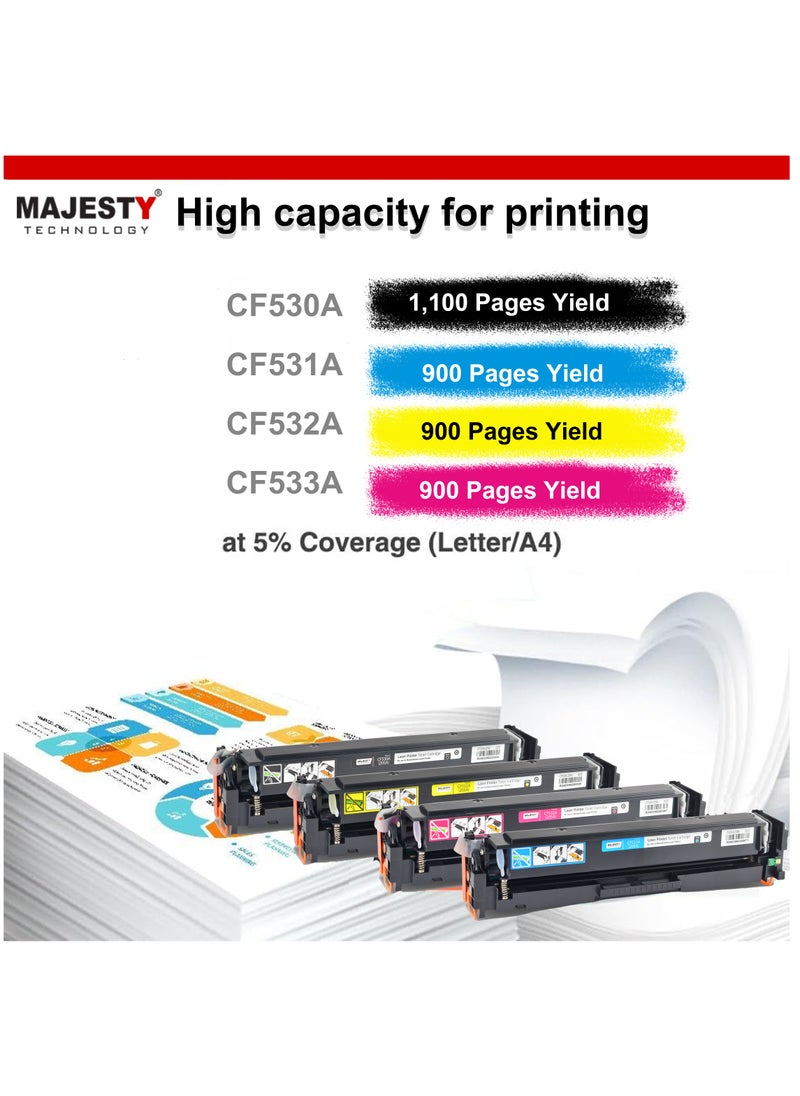 Majesty - Color Toner Cartridge Set 205A CF530A CF531A CF532A CF533A Compatible for HP LaserJet Pro Color MFP M180 M180n M180nw M180fw M181 M181n M181fw HP LaserJet Pro M154A M154NW (4 Colors) - Image 1