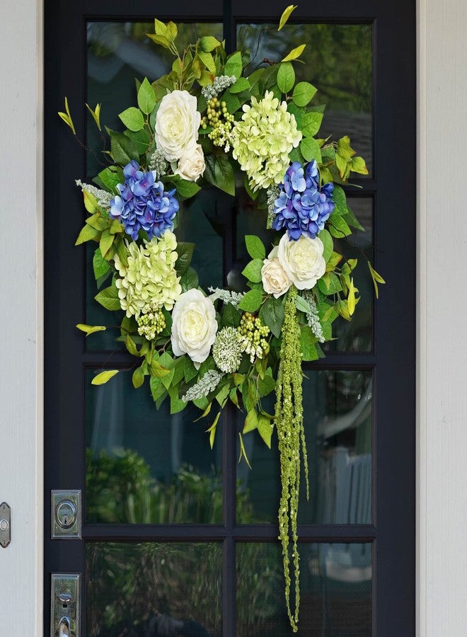 Soomeir Spring Summer Wreaths for Front Door 24 Inch Summer Wreath with Hydrangea, Rose & Peony Floral Spring Door Wreath with Lush Greenery for Indoor & Outdoor Seasonal Home Decor - Image 1