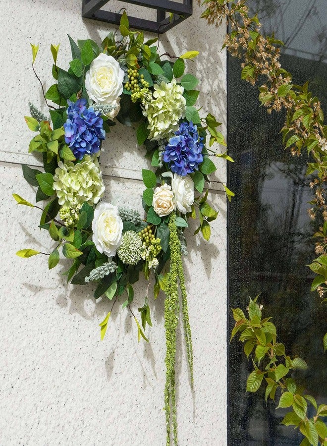 Soomeir Spring Summer Wreaths for Front Door 24 Inch Summer Wreath with Hydrangea, Rose & Peony Floral Spring Door Wreath with Lush Greenery for Indoor & Outdoor Seasonal Home Decor - Image 5
