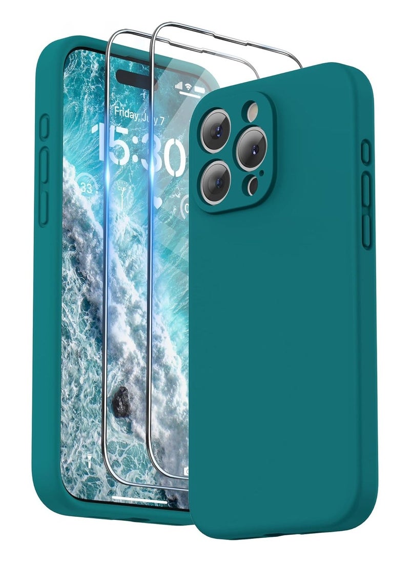 Raxoom تصميم لغطاء iPhone 15 Pro Max، سيليكون سائل [2 واقي شاشة و 1 حبل عنق] حماية لكل عدسة غطاء مضاد للصدمات لـ iPhone 15 Pro Max 6.7 بوصة 2023، أزرق مائل إلى الأخضر - Image 1