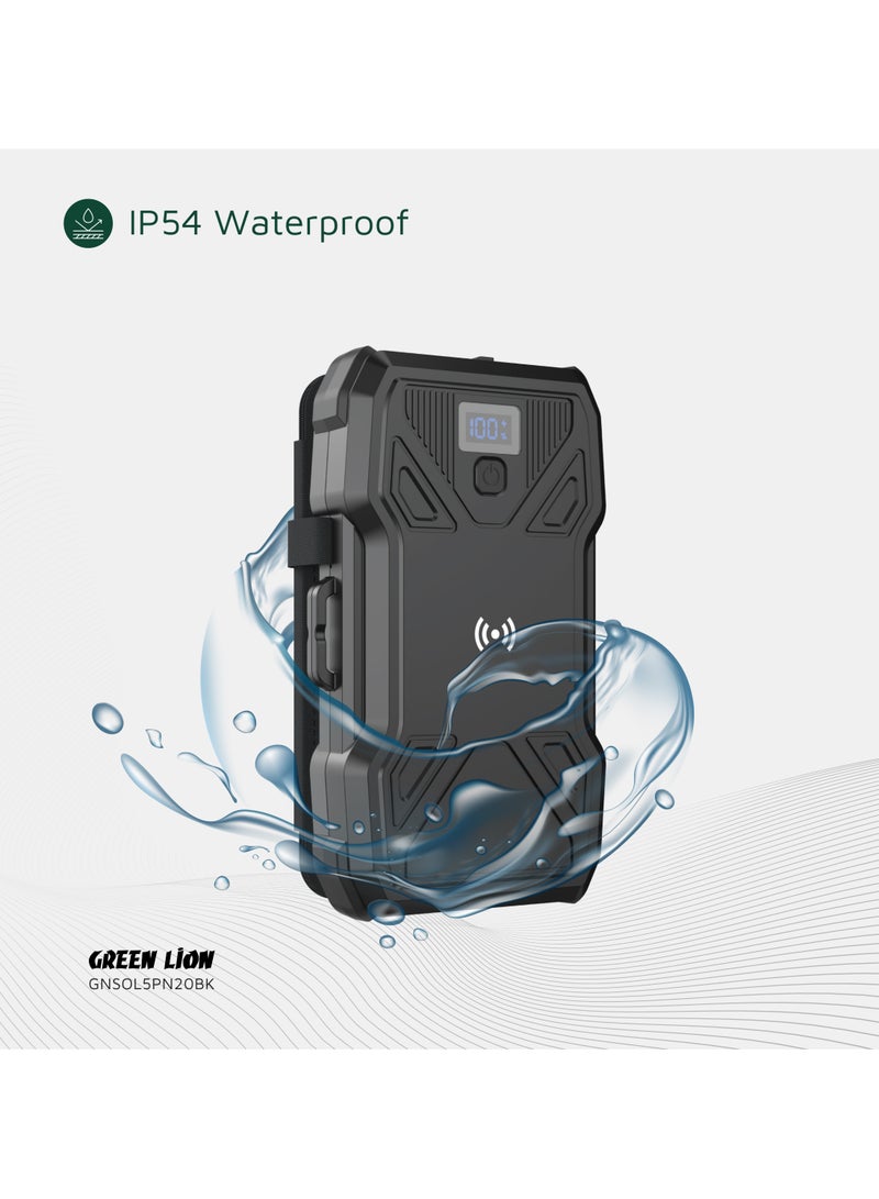 GREEN LION Power Bank Solar 5-Panel 20000mAh with LED Flashlight / 15W Wireless Charging / LCD Battery Display / 150*60mm 4 Extendable Solar Panels / Durable & Reliable for Camping Hiking Travel - Black - Image 4