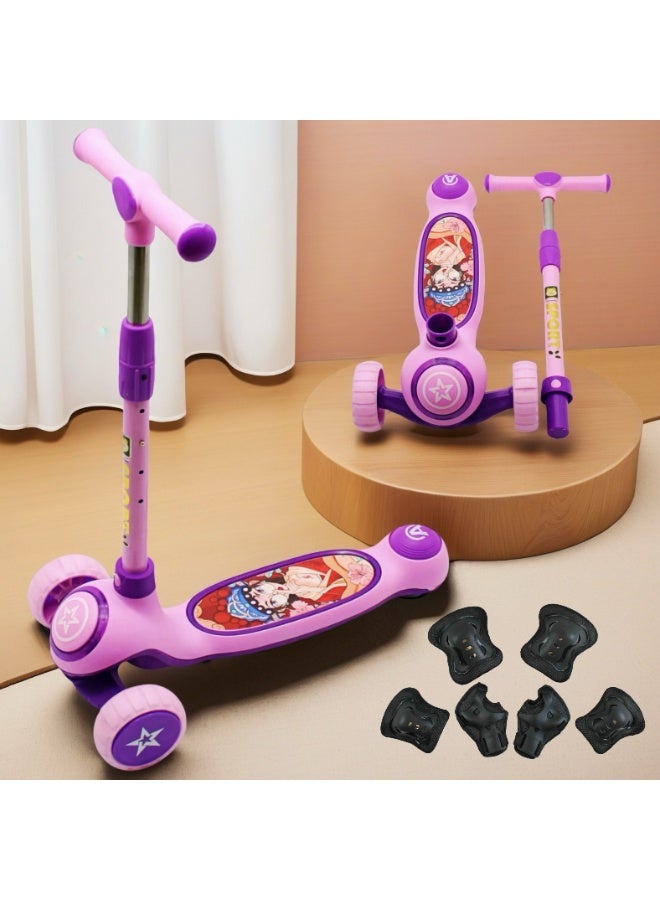 EASY FUTURE Scooters for Kids with Foldable & Height Adjustable Handle Kick Scooter with LED PU Wheels & Rear Brake & Music Kids Scooter for 3 to 8 Years Including Protective Gear Set - Image 1