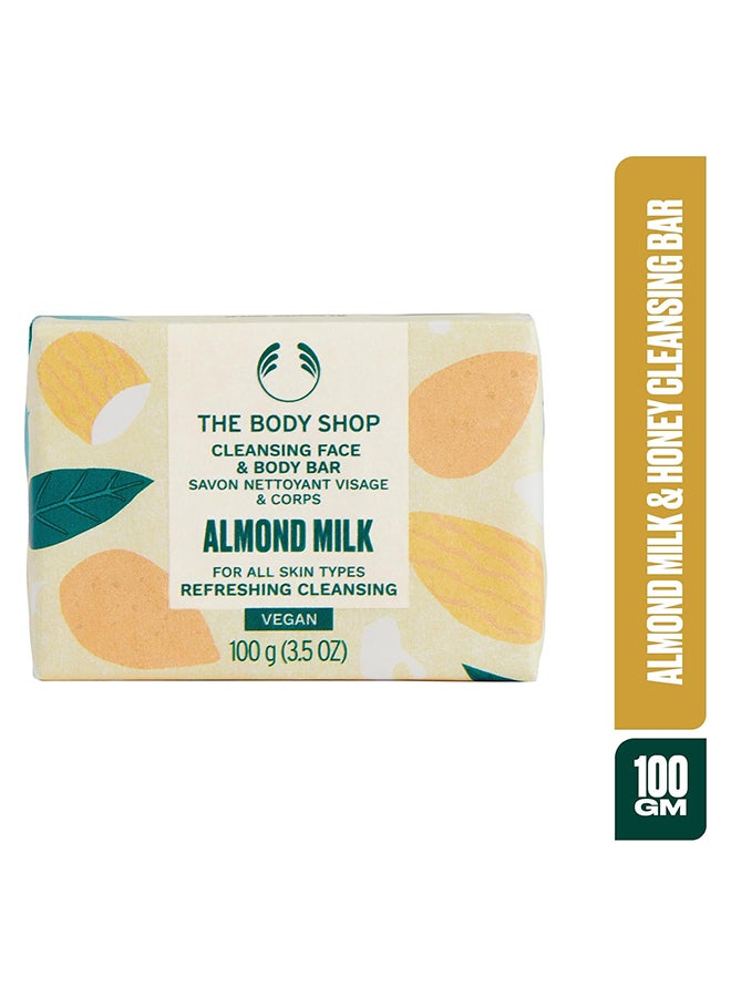THE BODY SHOP Almond Milk Cleansing Face & Body Bar – Gentle Soap Bar for Dry, Sensitive Skin, Enriched with Organic Almond Milk & Oil, 90% Natural Ingredients, Sweet Almond Scent, 100g - Image 2