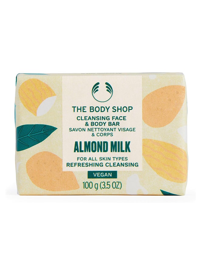 THE BODY SHOP Almond Milk Cleansing Face & Body Bar – Gentle Soap Bar for Dry, Sensitive Skin, Enriched with Organic Almond Milk & Oil, 90% Natural Ingredients, Sweet Almond Scent, 100g - Image 1