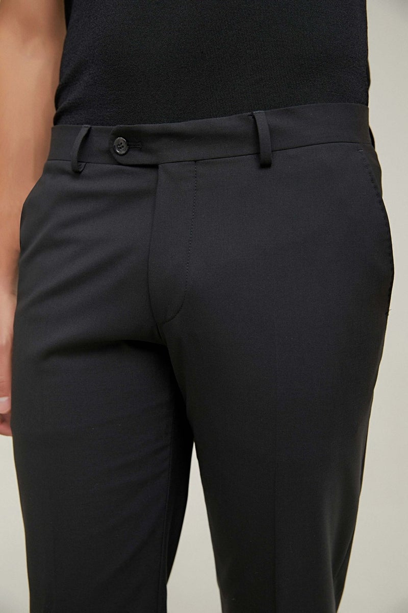 D'S DAMAT D'S Groom Ds Groom Comfort Black Plain Travel Fabric Trousers - Image 3
