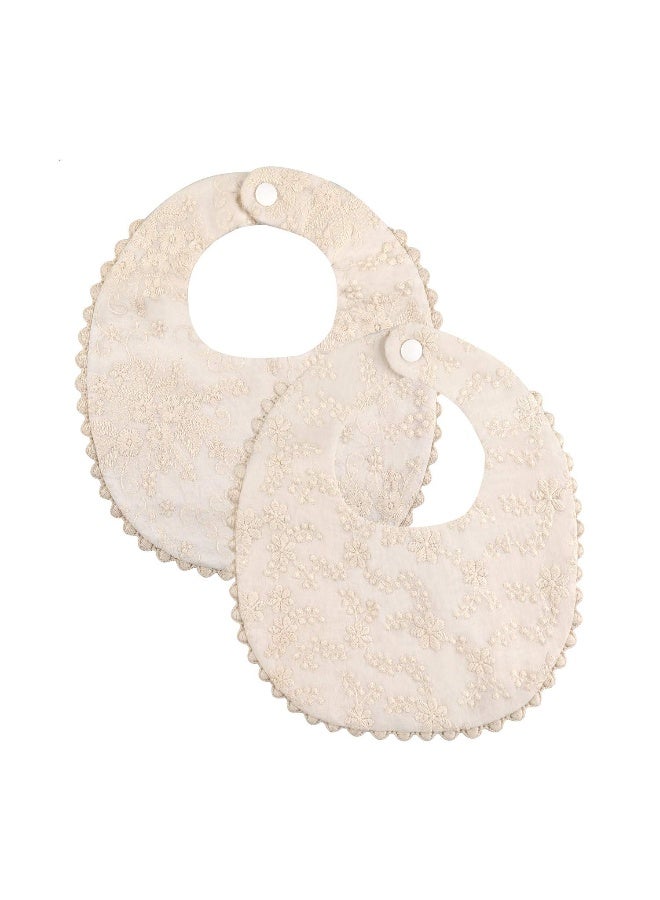GZMM Baby Bib For Girls,Reversible Waterproof Handmade Natural Cotton Baby Drool Bib 0-12 months 2 Pack (off-white color, 0-12 months) - Image 1