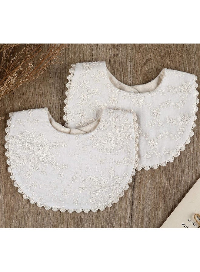 GZMM Baby Bib For Girls,Reversible Waterproof Handmade Natural Cotton Baby Drool Bib 0-12 months 2 Pack (off-white color, 0-12 months) - Image 2
