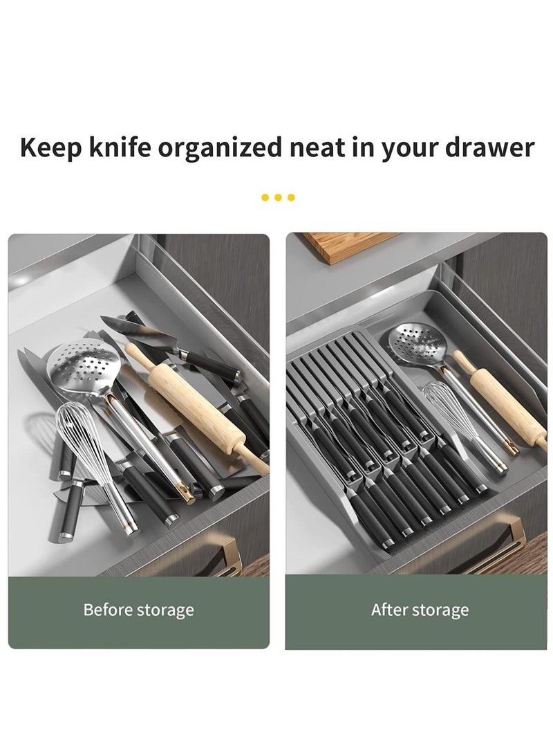 Excefore كتلة سكاكين درج، منظم سكاكين درج المطبخ، حامل سكاكين من مستويين يحمل 11 سكينة مع صينية تخزين قابلة للتوسيع - Image 4