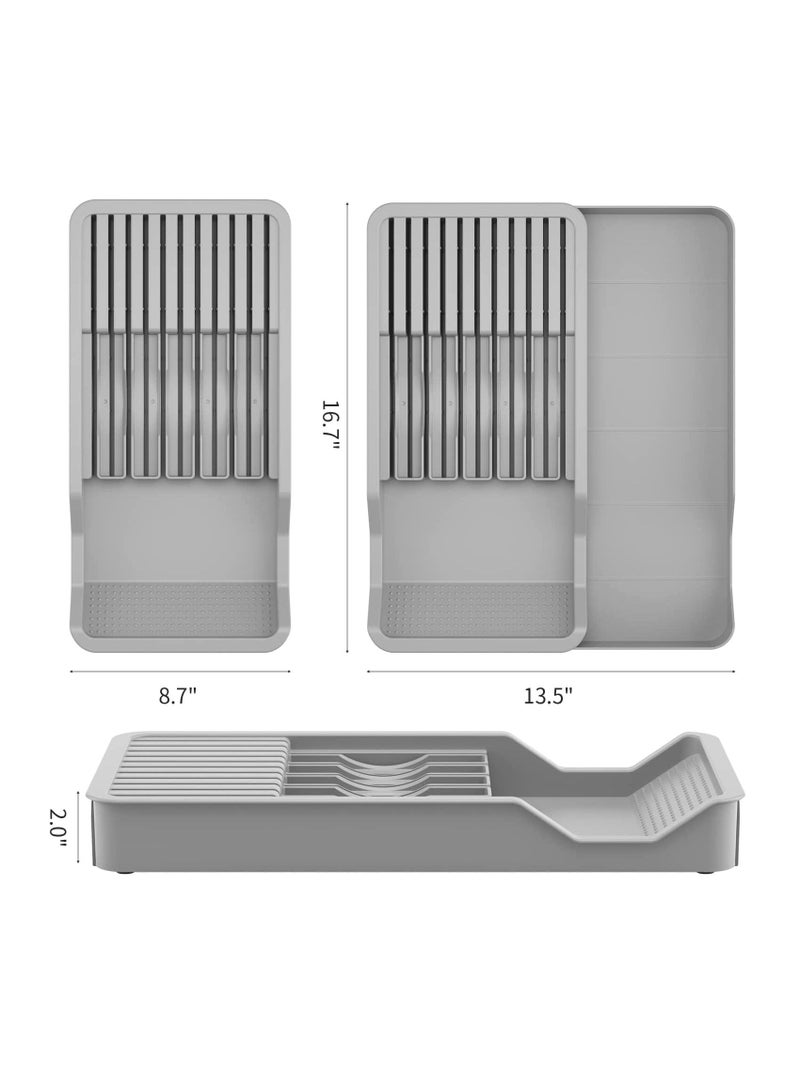 Excefore كتلة سكاكين درج، منظم سكاكين درج المطبخ، حامل سكاكين من مستويين يحمل 11 سكينة مع صينية تخزين قابلة للتوسيع - Image 2