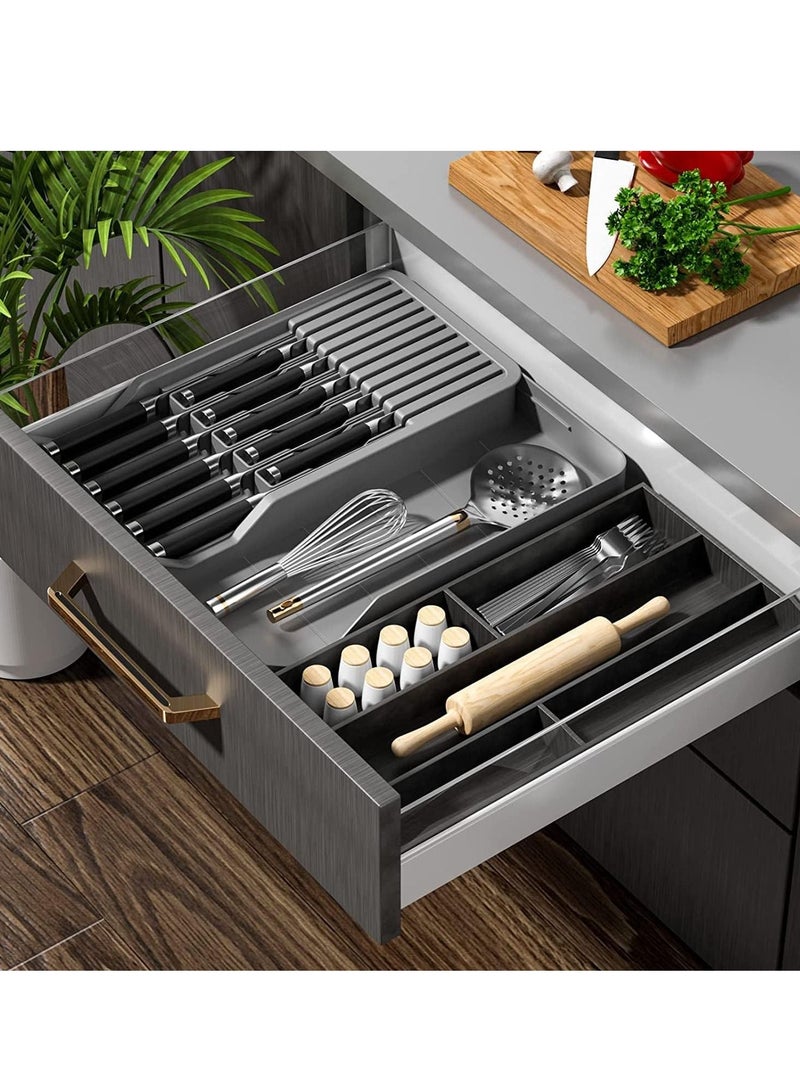 Excefore كتلة سكاكين درج، منظم سكاكين درج المطبخ، حامل سكاكين من مستويين يحمل 11 سكينة مع صينية تخزين قابلة للتوسيع - Image 5