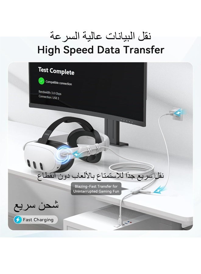 AMVR meta quest 3 Link Cable 16FT(5M) Charging Link Cable Compatible with Meta Quest 3/3S/Pico 4 - Data Line with Separate Fast Charging Port, High-Speed Max 5Gbps Transfer to PCVR/SteamVR, Play While Charger - Image 2