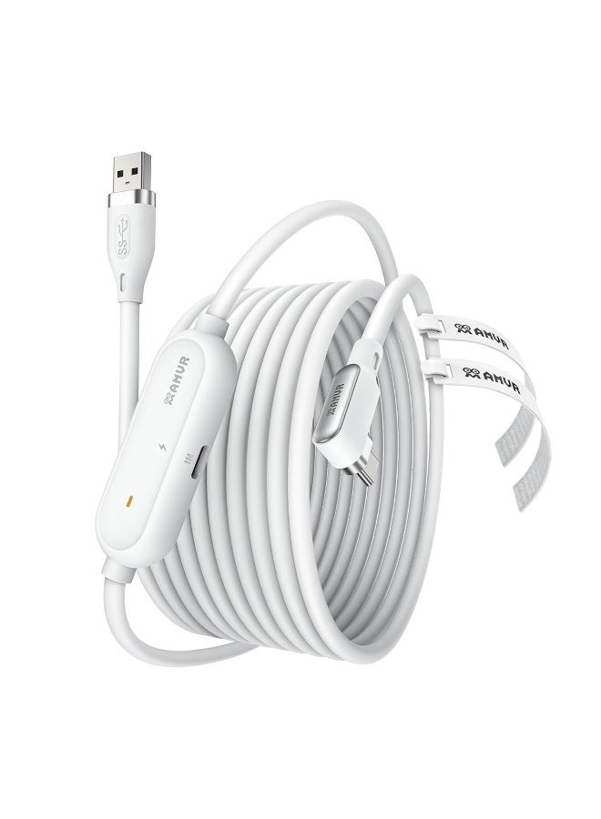 AMVR meta quest 3 Link Cable 16FT(5M) Charging Link Cable Compatible with Meta Quest 3/3S/Pico 4 - Data Line with Separate Fast Charging Port, High-Speed Max 5Gbps Transfer to PCVR/SteamVR, Play While Charger - Image 1