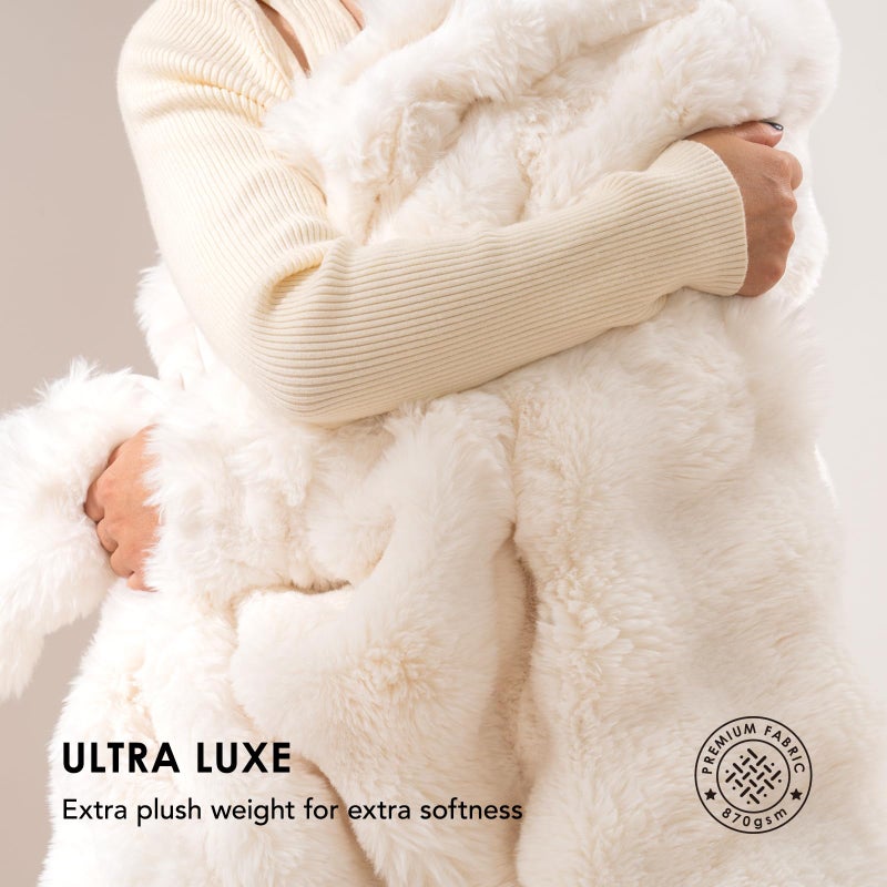 EverGrace Ultra Soft Luxury Fluffy Faux Rabbit Fur Throw Blanket, Thick Warm Bubble Throw for Bed, Cozy Plush Reversible Blankets for Couch, Chair, Sofa, Ivory White, 50x60 Inches - Image 3