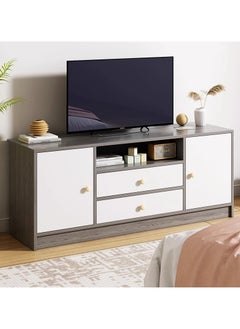 CityRiya-Long TV Table, TV Stand, Large TV Cabinet, 140cm Television Cabinet with Storage and Drawers, Living Room Furniture TV Table, Television Stand Modern Media Storage Stand Shelves  - Image 1