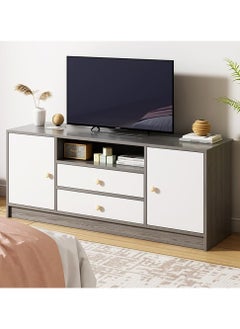 CityRiya-Long TV Table, TV Stand, Large TV Cabinet, 140cm Television Cabinet with Storage and Drawers, Living Room Furniture TV Table, Television Stand Modern Media Storage Stand Shelves  - Image 2