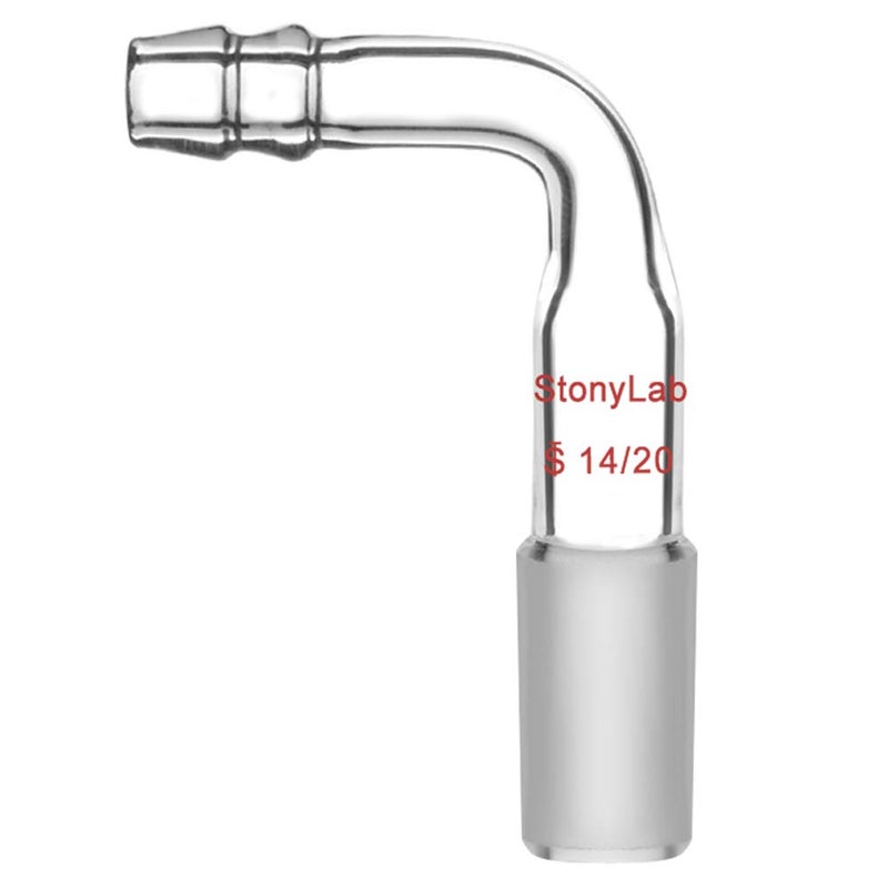 stonylab Glass Bent Inlet Adapter with 14/20 Male Glass Joint and 9 mm Hose Connection Lab Glassware, 1 Pack - Image 1