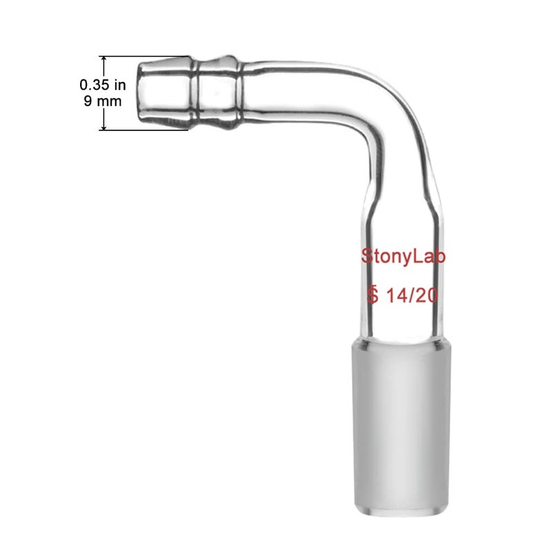 stonylab Glass Bent Inlet Adapter with 14/20 Male Glass Joint and 9 mm Hose Connection Lab Glassware, 1 Pack - Image 4