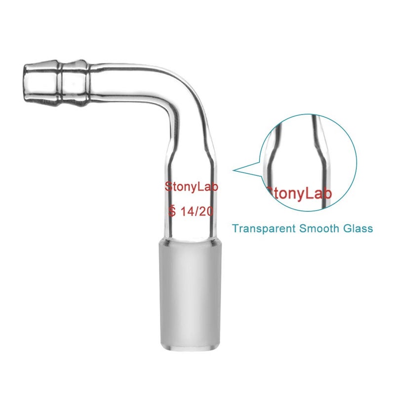 stonylab Glass Bent Inlet Adapter with 14/20 Male Glass Joint and 9 mm Hose Connection Lab Glassware, 1 Pack - Image 3