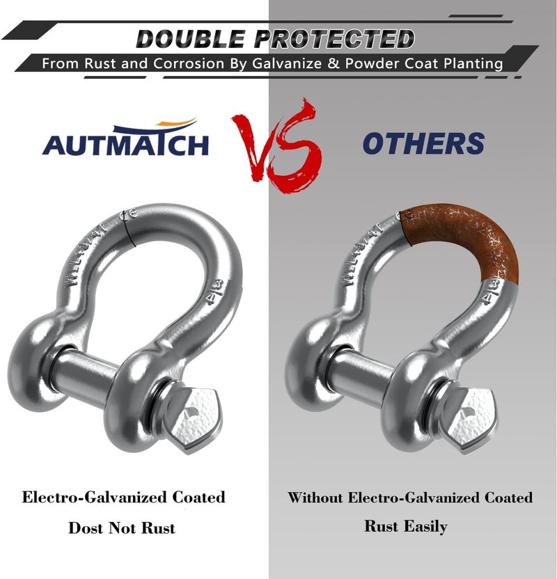 AUTMATCH D Ring Shackle 3/4" Shackles (2 Pack) 41,887Ibs Break Strength, Clevis Shackle with 7/8" Screw Pin and Shackle Isolator Washers Kit for Tow Strap Winch Off Road Vehicle Recovery, Silver - Image 5