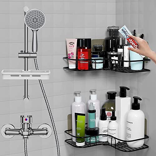 TECHNOVIBES GI Wall Mounted Bathroom CornerShelfRackStorage Organizer Bathroom and Kitchen Accessories ShelfBlack Size 27cmX27cmX6Pack of 2 - Image 4