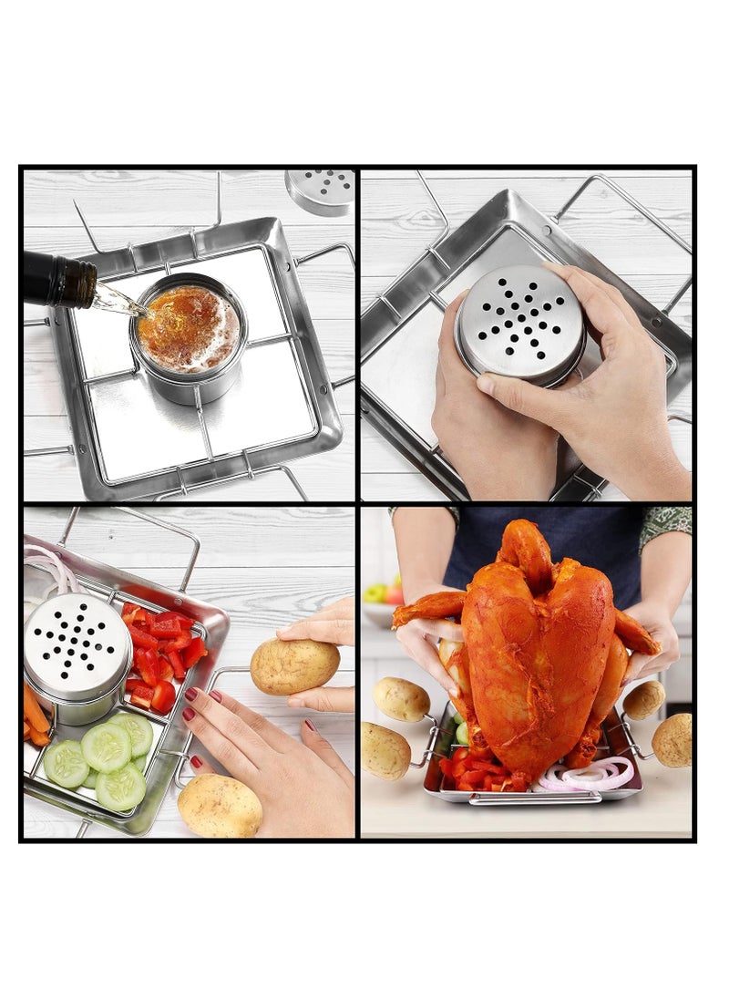 SYOSI Can Chicken Roaster Stand, Stainless Steel Vertical Rack Barbecue Accessory, Chicken Roaster Holder with Drip Pan for Oven, Grill, BBQ and Smoker, 1 Pcs  - Image 4