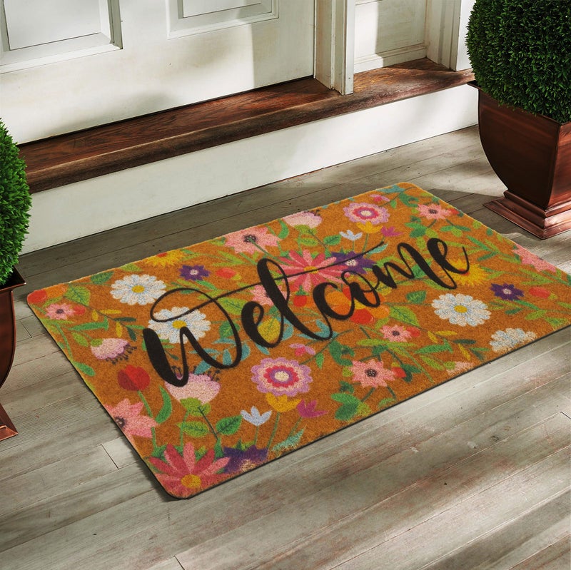 CXQRR Floral Welcome Mats Flower Coir Door Mat Colorful Spring Door Mat Indoor Entrance Cute Decorative Outdoor Doormats Non Slip Outside Door Mats for Front Door Rugs 17 * 30" - Image 2