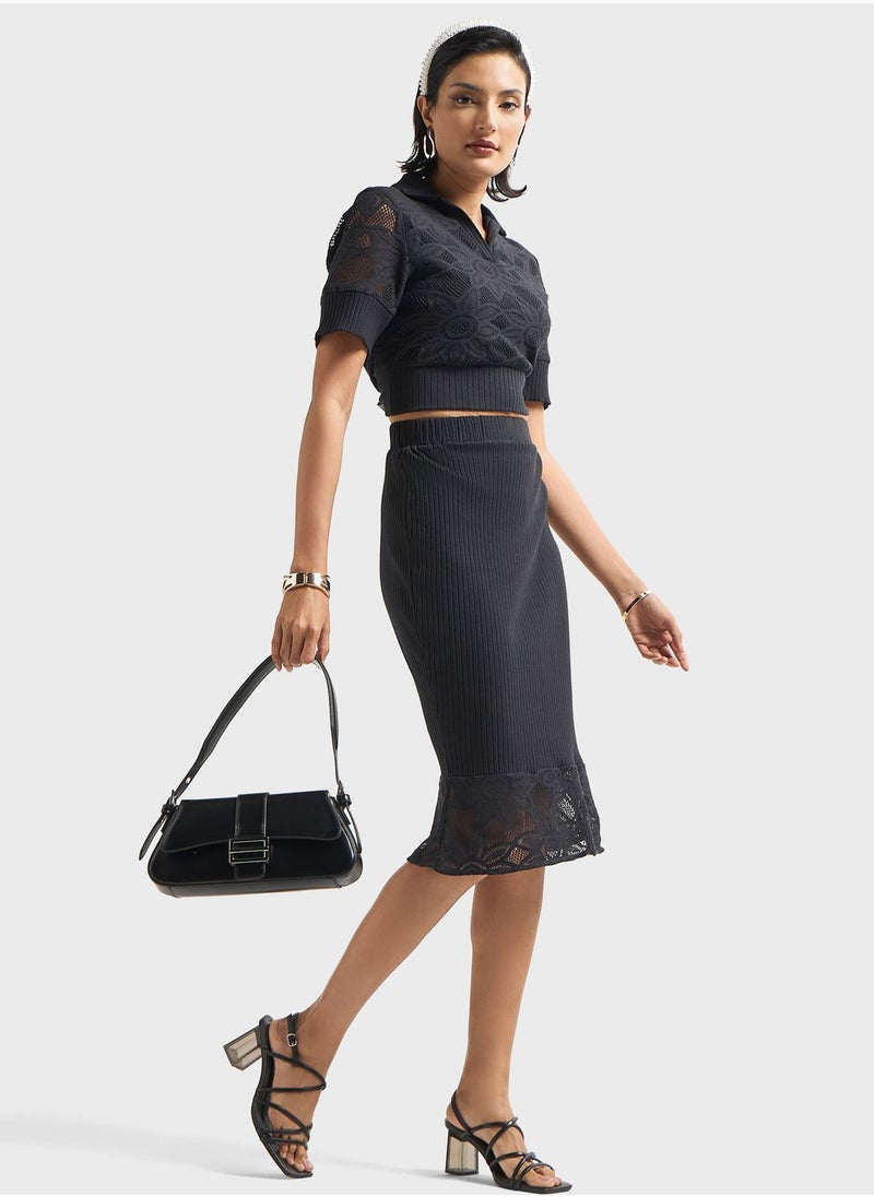 FAV - Ribbed Lace High Waist Skirt - Image 1