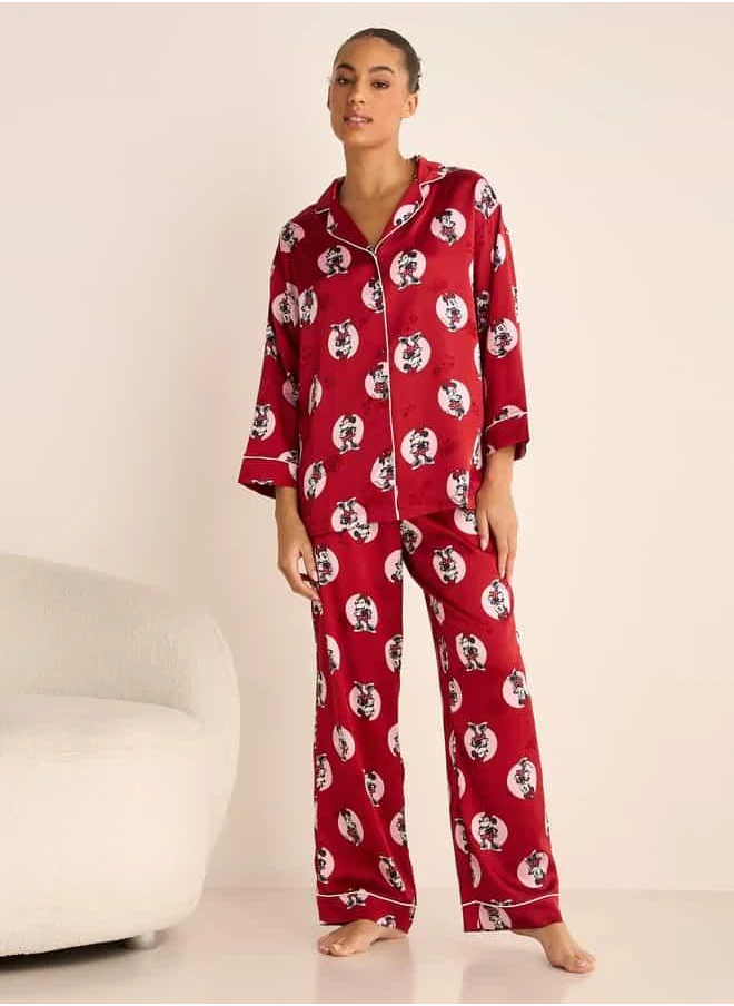 سبلاش فيڤ Minnie Mouse Print Long Sleeved Shirt and Pyjama Set