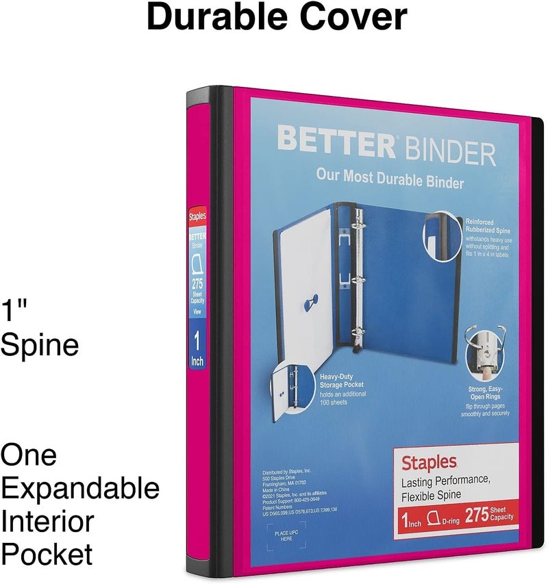Staples 651744 Better View 1-Inch D 3-Ring Binder Pink (13568-CC) - Image 2