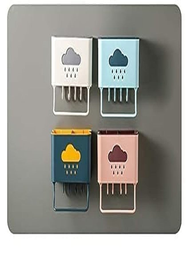 STHITI Cloud Plastic Cutlery Holder for Kitchen Spoon Holder for Kitchen Wall Hanging 4 Hooks with Towel Holder for Kitchen Wall Mounted Self Adhesive - Multicolour (1pcs) - Image 3