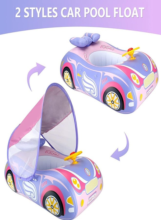 BOffer Baby Pool Float with Canopy, PVC Baby Swim Float with Sun Shade Cover, 3D Car Toddler Pool Float Swimming Floats Seat Boat for 12-18, 12-24 Months, Age 2-3, 1-4 Years (Pink Canopy) - Image 5