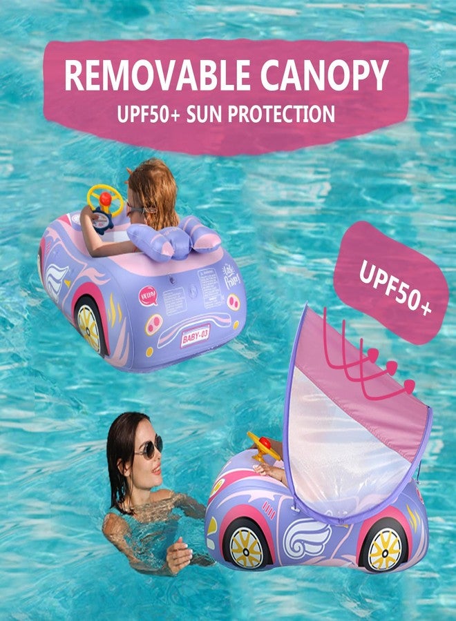 BOffer Baby Pool Float with Canopy, PVC Baby Swim Float with Sun Shade Cover, 3D Car Toddler Pool Float Swimming Floats Seat Boat for 12-18, 12-24 Months, Age 2-3, 1-4 Years (Pink Canopy) - Image 4