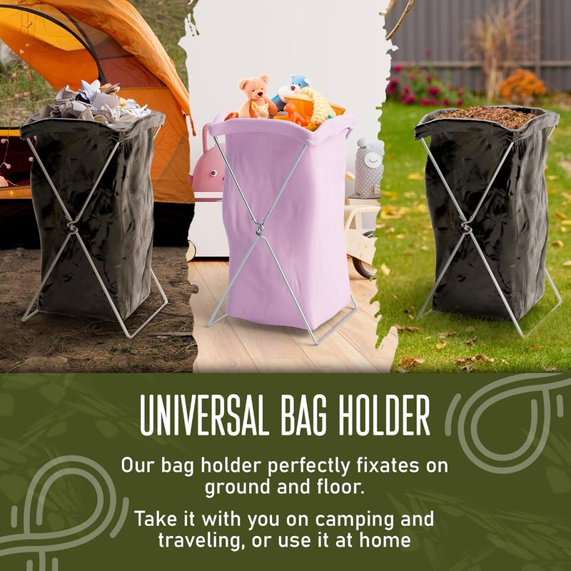 APQ Supply Outdoor Trash Bag Holder for Plastic Bags, 18 x 14 x 32 Inches. Portable Garbage Bag Holder. Folding Wire Holders for Lawn. Collapsible X-Frame Stand Bags for Garden, Laundry, Yard - Image 3