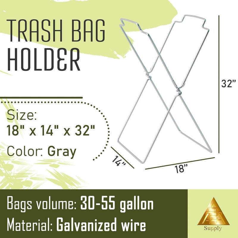 APQ Supply Outdoor Trash Bag Holder for Plastic Bags, 18 x 14 x 32 Inches. Portable Garbage Bag Holder. Folding Wire Holders for Lawn. Collapsible X-Frame Stand Bags for Garden, Laundry, Yard - Image 2