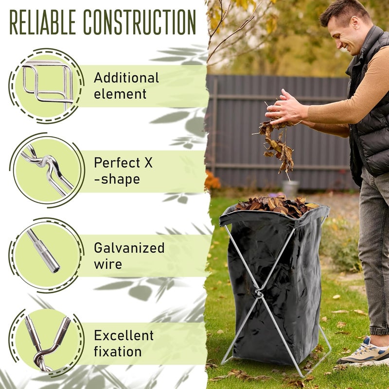 APQ Supply Outdoor Trash Bag Holder for Plastic Bags, 18 x 14 x 32 Inches. Portable Garbage Bag Holder. Folding Wire Holders for Lawn. Collapsible X-Frame Stand Bags for Garden, Laundry, Yard - Image 4