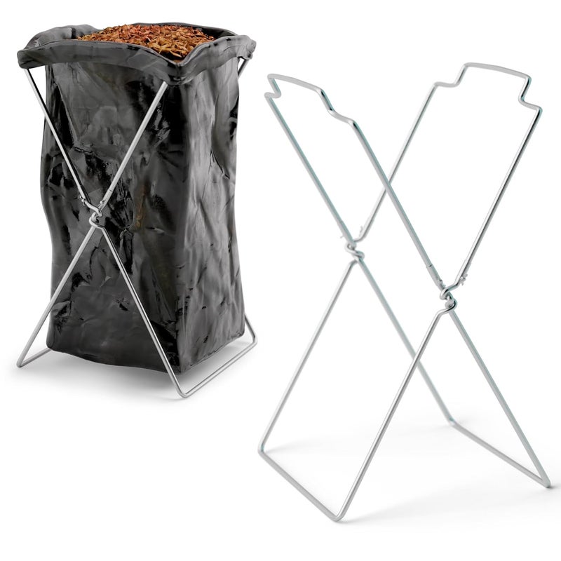 APQ Supply Outdoor Trash Bag Holder for Plastic Bags, 18 x 14 x 32 Inches. Portable Garbage Bag Holder. Folding Wire Holders for Lawn. Collapsible X-Frame Stand Bags for Garden, Laundry, Yard - Image 1