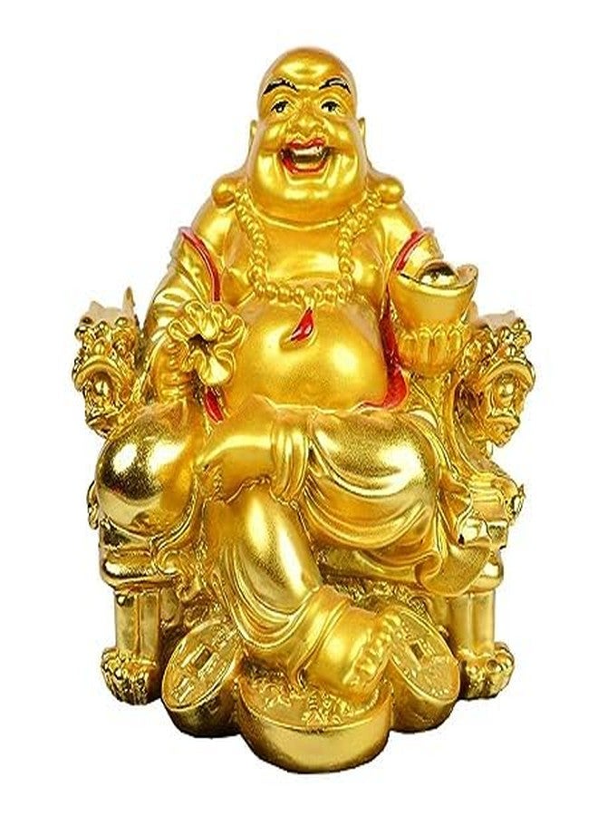 HC VILLA Feng Shui Laughing Buddha Happy Man for Happiness and Money Wealth Sitting on Chair, Golden - Image 1