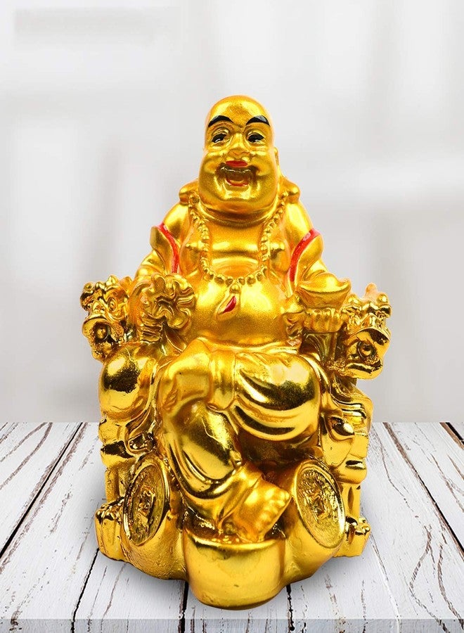 HC VILLA Feng Shui Laughing Buddha Happy Man for Happiness and Money Wealth Sitting on Chair, Golden - Image 4