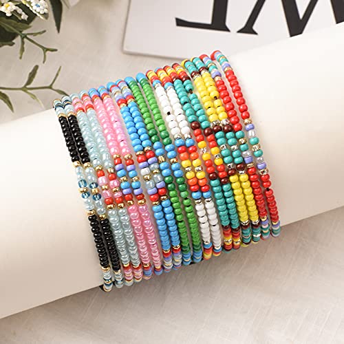 XIJIN 10 Pcs Handmade Beaded Anklets for Women Boho Colorful Beads Ankle Bracelets Beach Braided Rope Foot Anklet Set - Image 2