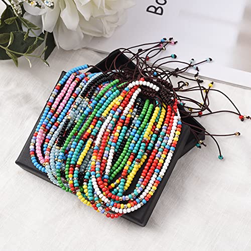 XIJIN 10 Pcs Handmade Beaded Anklets for Women Boho Colorful Beads Ankle Bracelets Beach Braided Rope Foot Anklet Set - Image 3