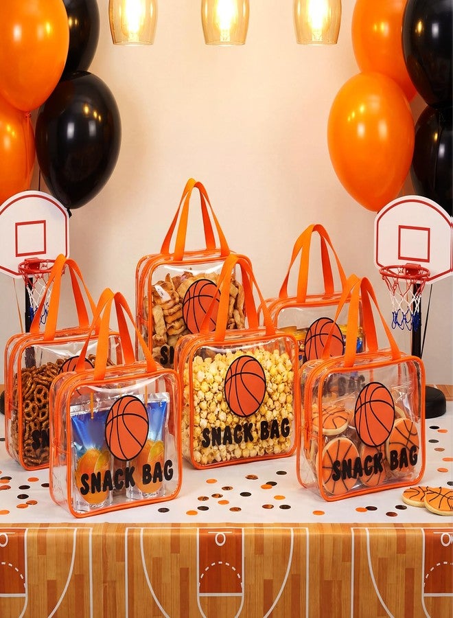 Sunnymove 6 Pcs Basketball Snack Bags for Team Gift 9.45 x 7.1 Inch Large Basketball Goodie Treat Bag with Handle Clear PVC Waterproof Pouch with Zipper for Sport Party Favor Team Ground Birthday Gift - Image 2