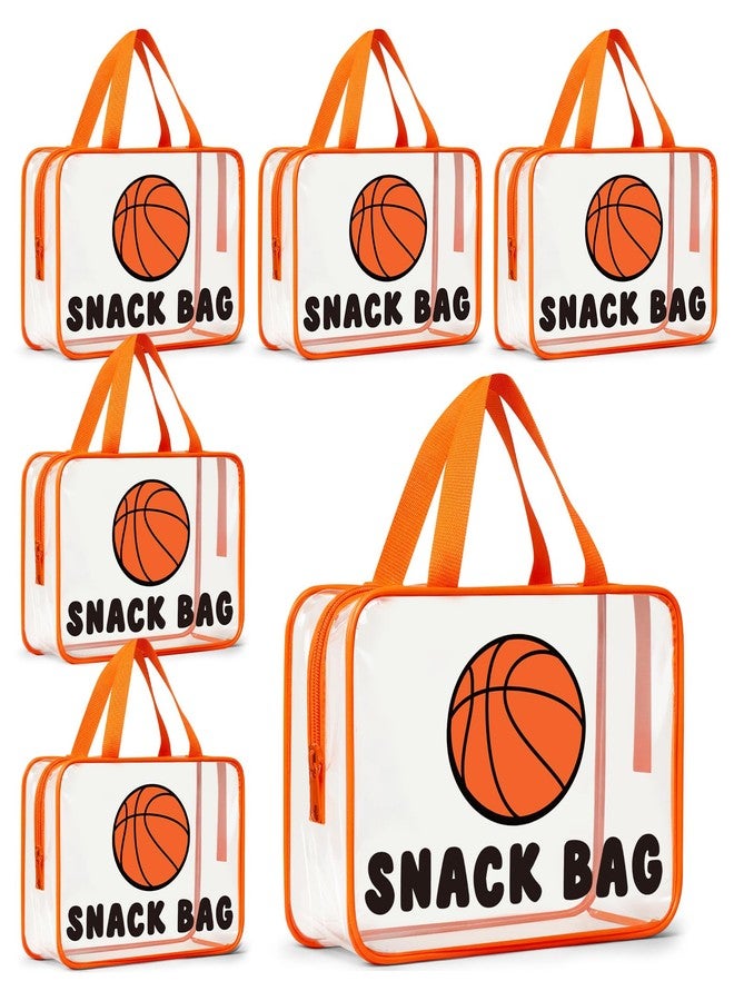 Sunnymove 6 Pcs Basketball Snack Bags for Team Gift 9.45 x 7.1 Inch Large Basketball Goodie Treat Bag with Handle Clear PVC Waterproof Pouch with Zipper for Sport Party Favor Team Ground Birthday Gift - Image 1