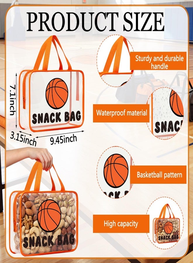 Sunnymove 6 Pcs Basketball Snack Bags for Team Gift 9.45 x 7.1 Inch Large Basketball Goodie Treat Bag with Handle Clear PVC Waterproof Pouch with Zipper for Sport Party Favor Team Ground Birthday Gift - Image 3