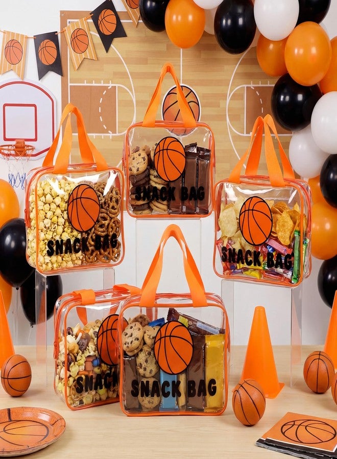 Sunnymove 6 Pcs Basketball Snack Bags for Team Gift 9.45 x 7.1 Inch Large Basketball Goodie Treat Bag with Handle Clear PVC Waterproof Pouch with Zipper for Sport Party Favor Team Ground Birthday Gift - Image 5