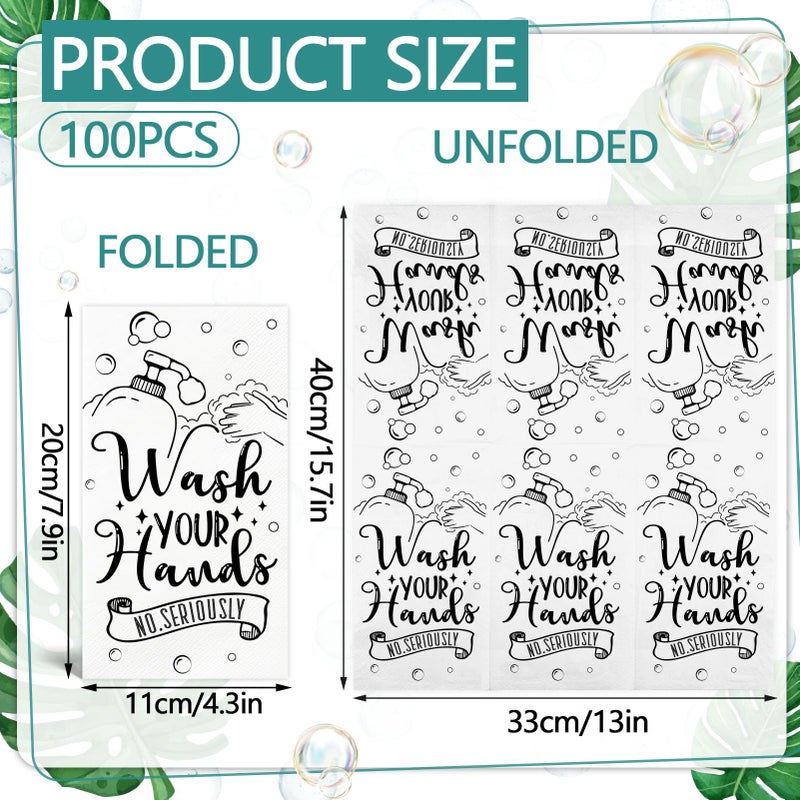 IANFEPH 100 Pcs Disposable Hand Towels for Bathroom Paper Towels for Guests 3 Ply Wash Your Hands Bathroom Etiquette Guest Napkins for Powder Room Wedding Birthday Holiday Anniversary  Black White  - Image 2