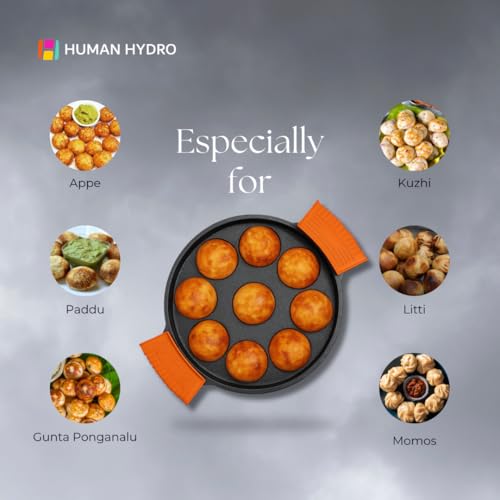 Human Hydro Pre-Seasoned Cast Iron Paniyaram Pan (9-Pit, 21CM) with Glass Lid & Silicone Grips | Naturally Non-Stick | Induction & Gas Compatible | Ideal for Appam, Paddu & Kuzhi Paniyaram - Image 4