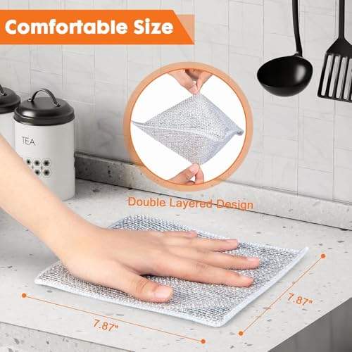 DISHIVA Multipurpose Double Layer Dish Wash Cloths (Pack of 10) Non-Scratch Stainless Steel Wire Scrubbers for Utensils, Sinks, Counters and Kitchen | Durable Wet & Dry Dishwashing Rags - Image 2