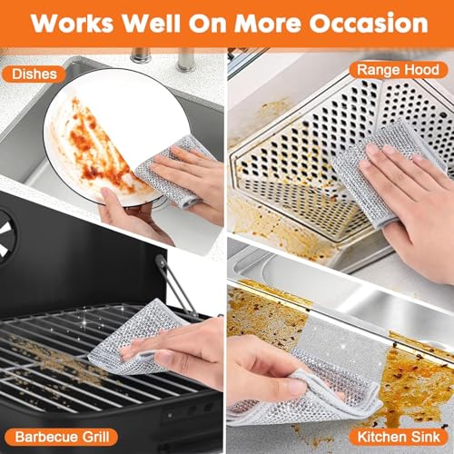 DISHIVA Multipurpose Double Layer Dish Wash Cloths (Pack of 10) Non-Scratch Stainless Steel Wire Scrubbers for Utensils, Sinks, Counters and Kitchen | Durable Wet & Dry Dishwashing Rags - Image 3