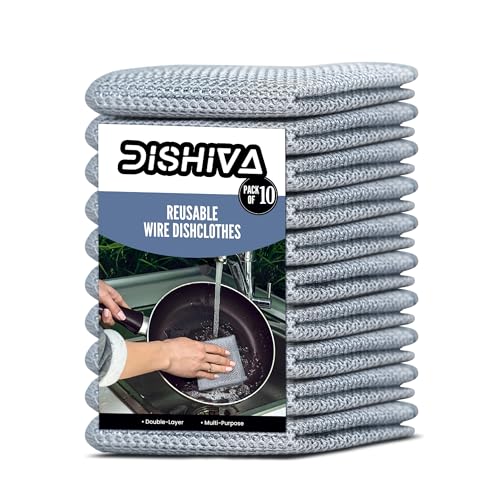DISHIVA Multipurpose Double Layer Dish Wash Cloths (Pack of 10) Non-Scratch Stainless Steel Wire Scrubbers for Utensils, Sinks, Counters and Kitchen | Durable Wet & Dry Dishwashing Rags - Image 1